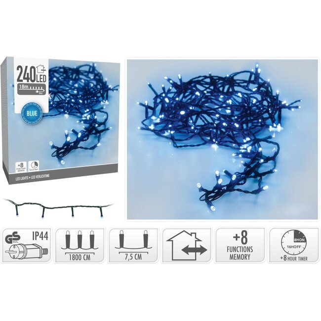 Christmas lights 240 LED - 18m - Blue - Timer - Light functions - Memory - Outside