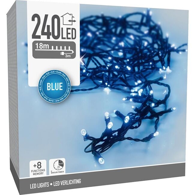 LED-Weihnachtslichterkette für außen - 240 LEDs, 18 m, Blau, Timer, Lichtfunktionen und Speicher