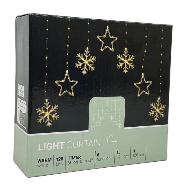 Kerstverlichting Lichtgordijn -Sterren - Sneeuwvlokken - 120x120cm - op batterijen