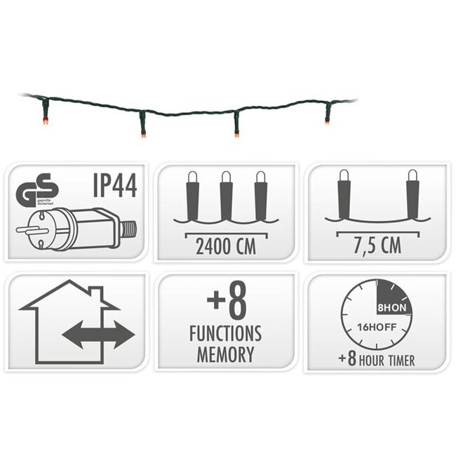 Weihnachtslichterkette - 320 LEDs - 24 m - Rot - Timer, Lichtfunktionen und Speicher - Außen