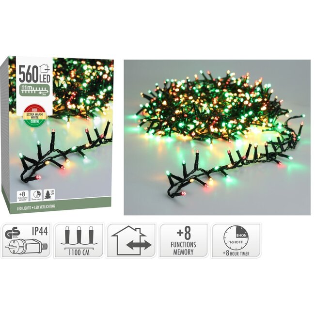 Micro Cluster LED String Lights - 560 LED - 11m - three tone traditional - Timer - Light functions - Memory - Outdoor