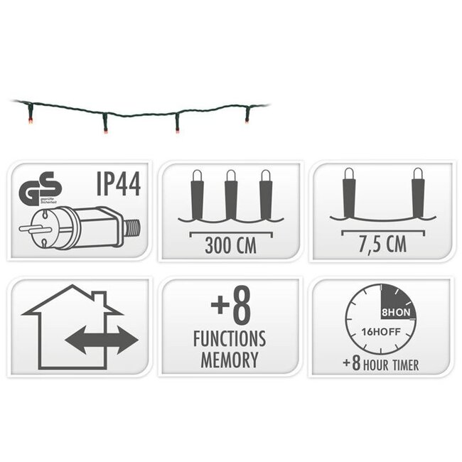 Kerstverlichting 40 led- 3m - rood - Timer - Lichtfuncties - Geheugen - Buiten