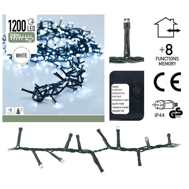 Micro Cluster LED String Lights 1200 LEDs - 24 meters - white - 8 functions + memory