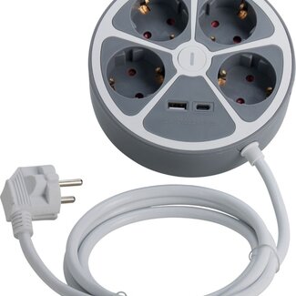 FXcontrol Runde 4-fach-Steckdosenleiste mit Schalter, USB-A und USB-C