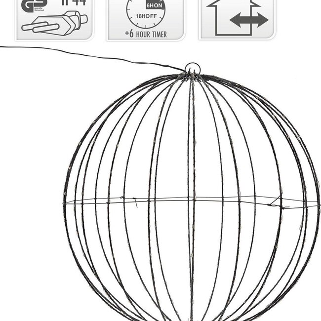 Ceruzo LED light ball made of black metal - 50 cm, 320 extra warm white LEDs and timer
