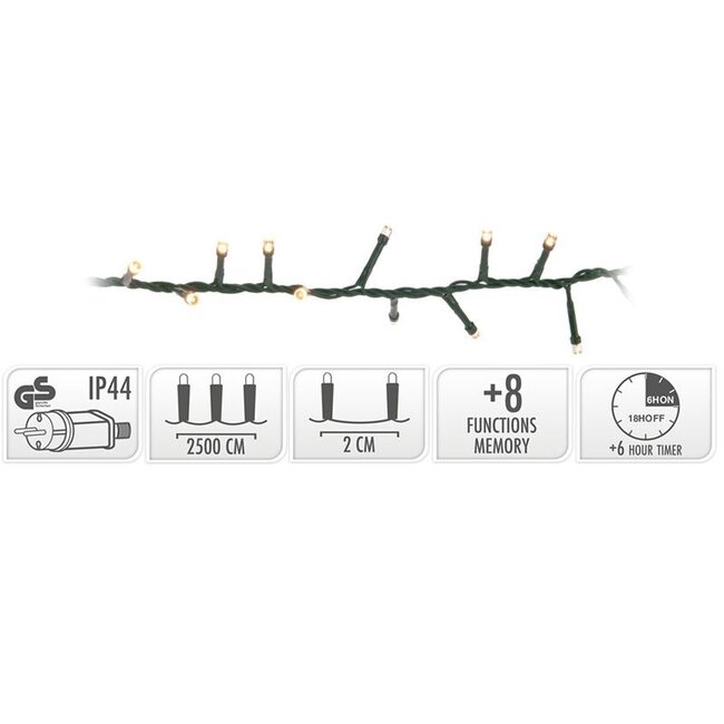 25 m microcluster Christmas lights on reel - 1,250 extra warm white LEDs, timer and 8 light functions