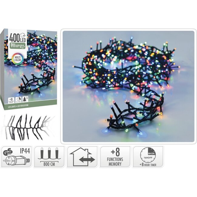 8 m Microcluster LED-Lichterkette – 400 bunte LEDs, 8 Funktionen, Timer und Speicher