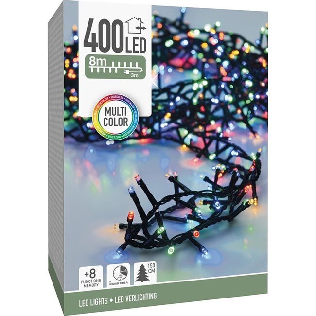 Micro-Cluster-Weihnachtslichterkette - 8 m - 400 mehrfarbige LEDs - 8 Funktionen, Timer und Speicher