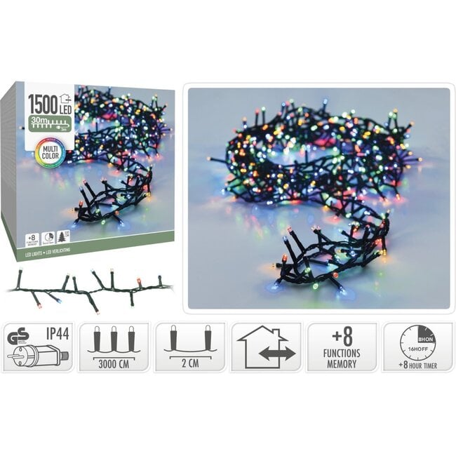 Microcluster-Weihnachtslichterkette - 1500 mehrfarbige LEDs - 30 m - 8 Funktionen mit Timer und Memory-Funktion