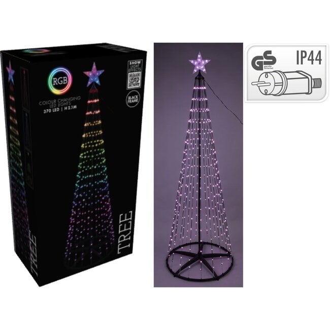 RGB LED Christmas tree for flagpole - 210 cm, 370 LEDs and black frame