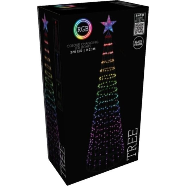 RGB LED Christmas tree for flagpole - 210 cm, 370 LEDs and black frame