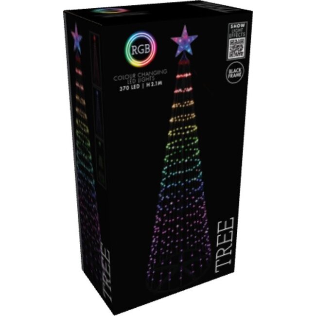 RGB LED-Weihnachtsbaum für den Fahnenmast – 210 cm, 370 LEDs und schwarzer Rahmen