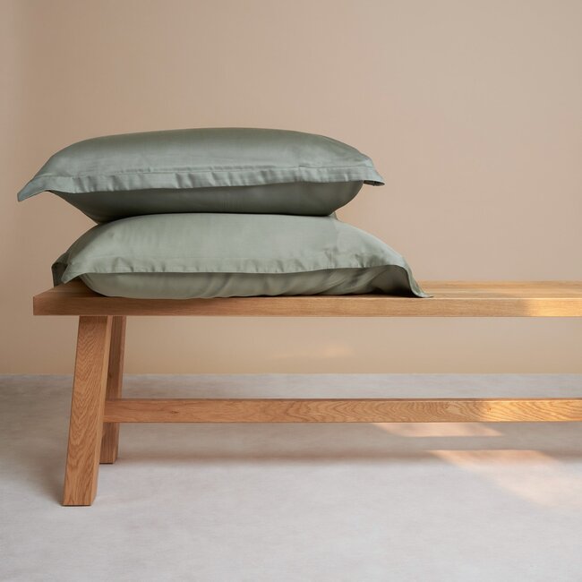 Bamboo pillowcase olive green 80 x 80 cm with border - Coco & Cici