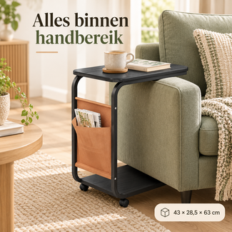 Mobile Side Table Black - Sofa Table with Wheels & Storage Compartment