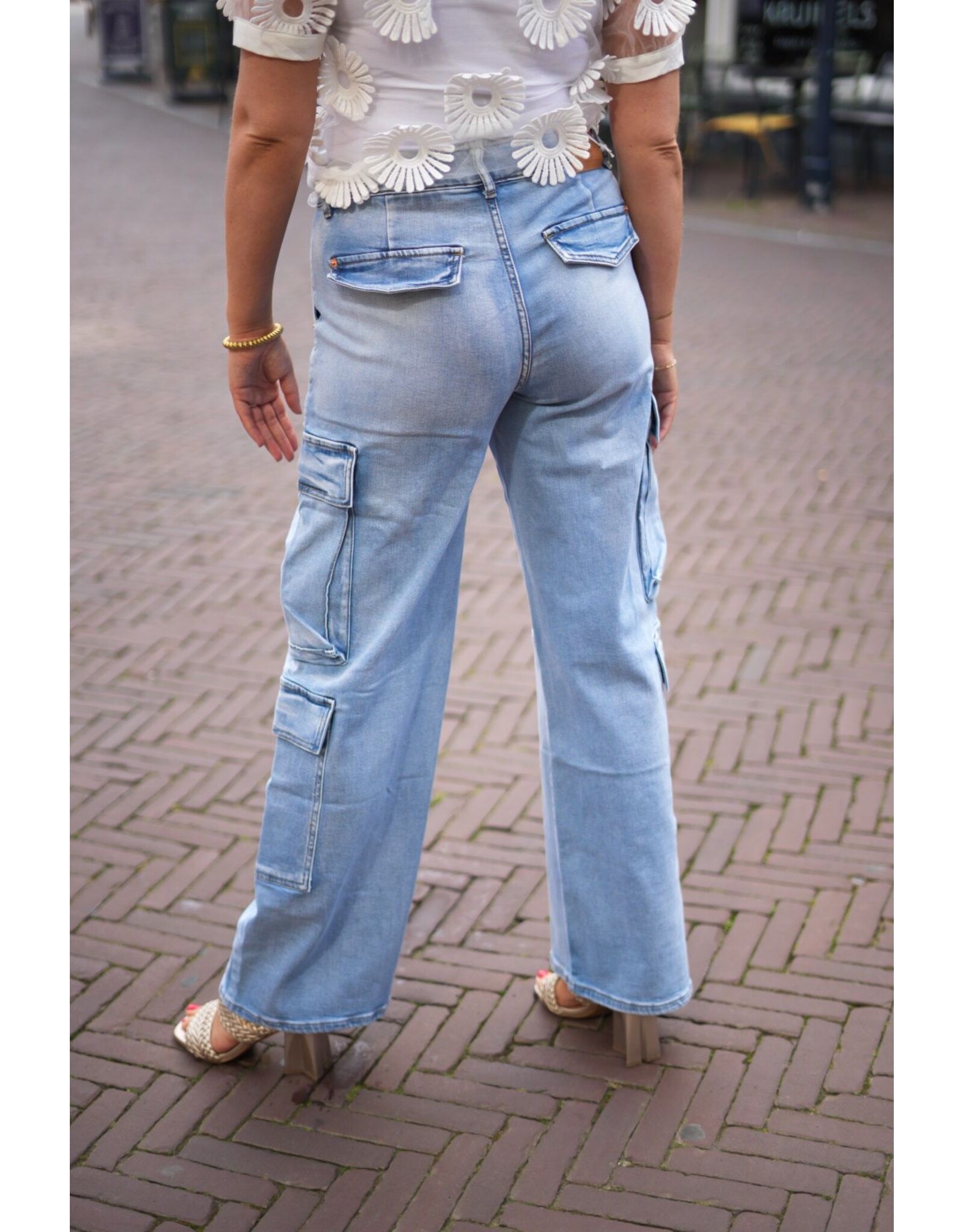 HEBBEZ JEANS | Cargo wide leg met stretch - Blauw