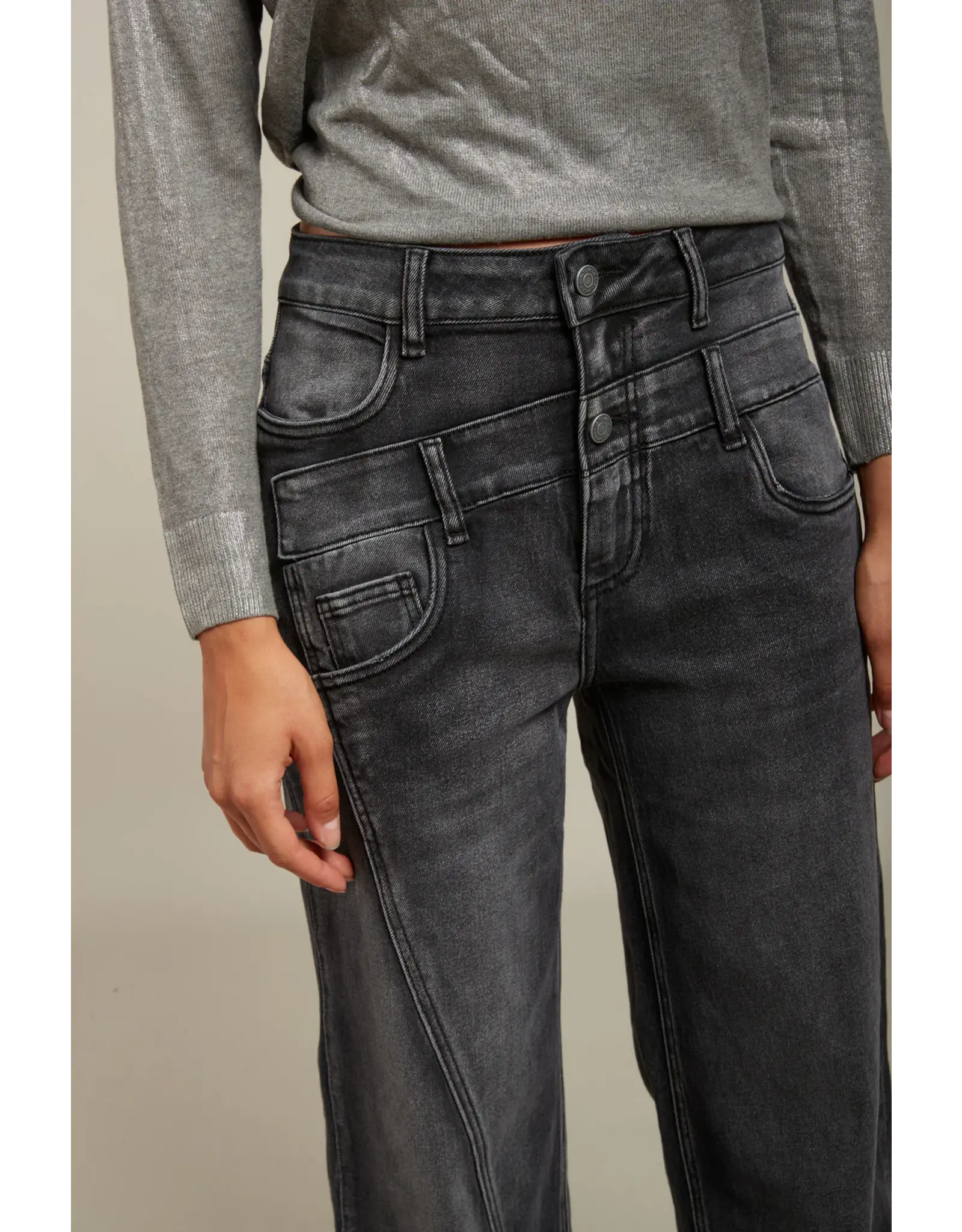 HEBBEZ TOXIK3 Steph jeans dubbele boord - Donkergrijs