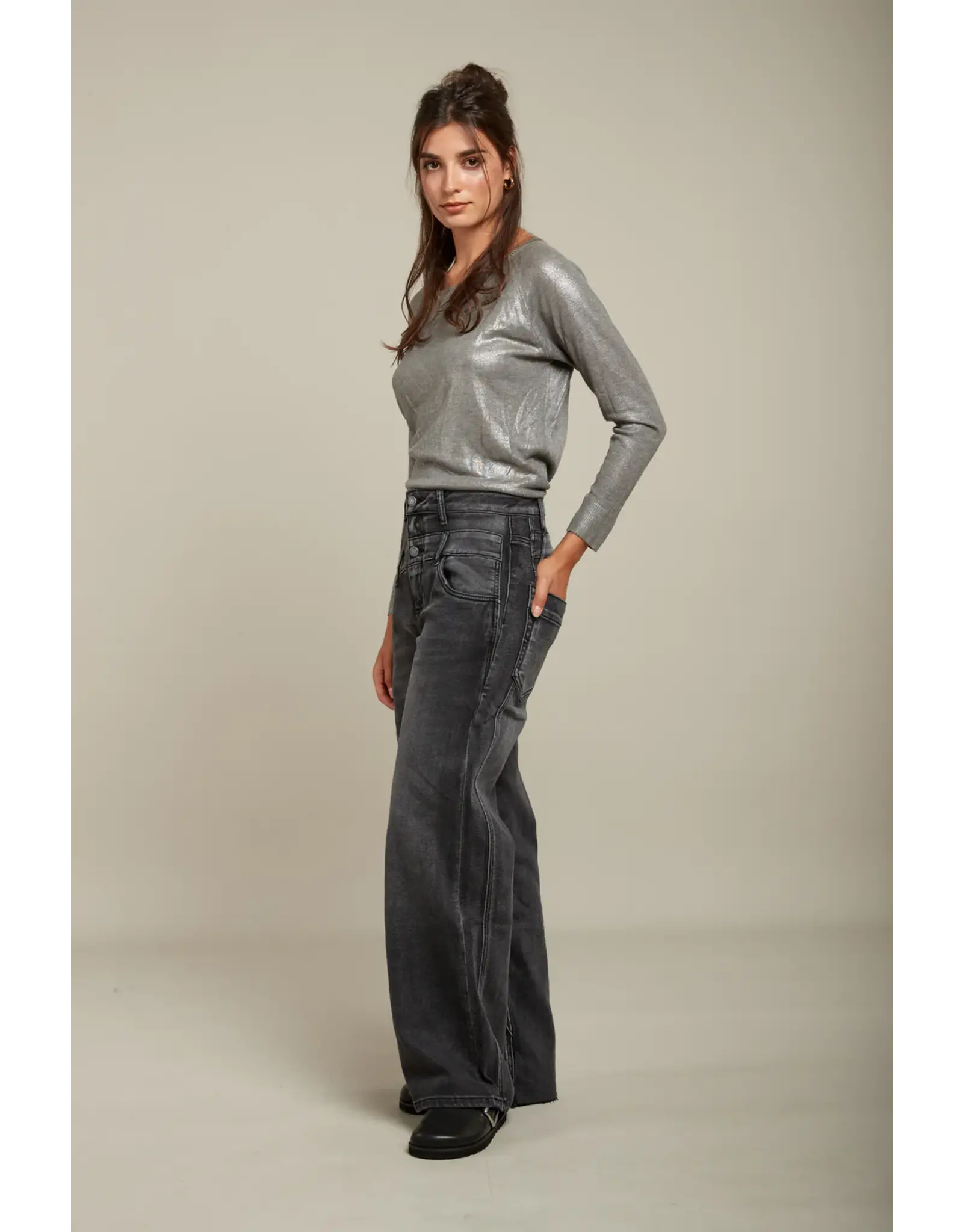 HEBBEZ TOXIK3 Steph jeans dubbele boord - Donkergrijs