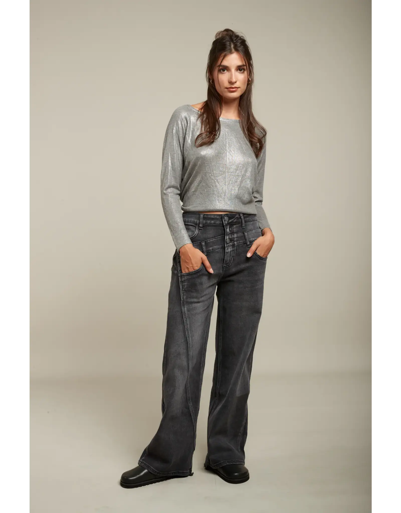HEBBEZ TOXIK3 Steph jeans dubbele boord - Donkergrijs