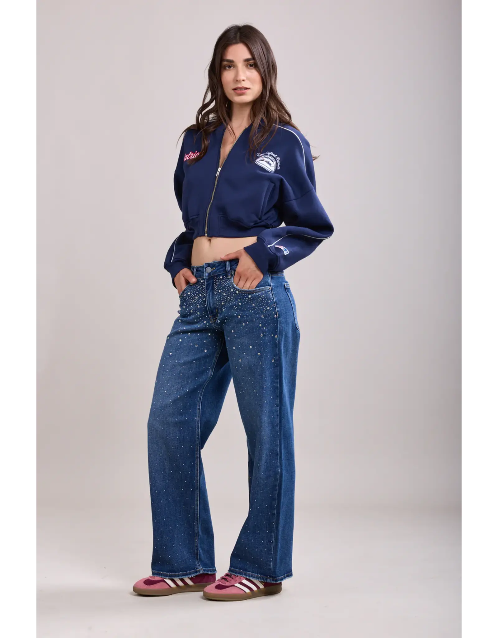 HEBBEZ TOXIK3 Alon jeans rhinestone - Donkerblauw