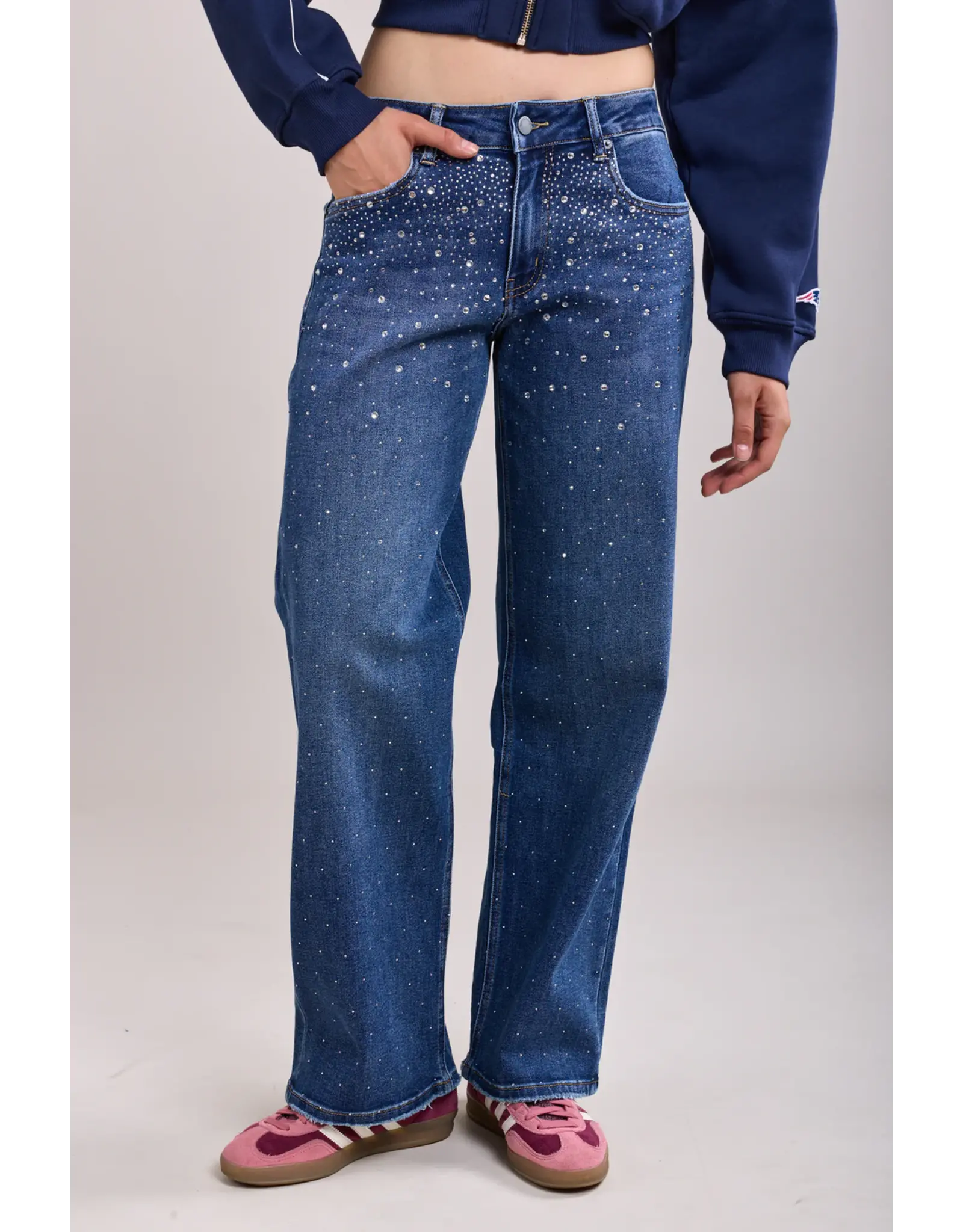HEBBEZ TOXIK3 Alon jeans rhinestone - Donkerblauw