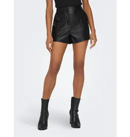 ONLY ONLY Tricia mid waist baggy fit PU-short - Zwart