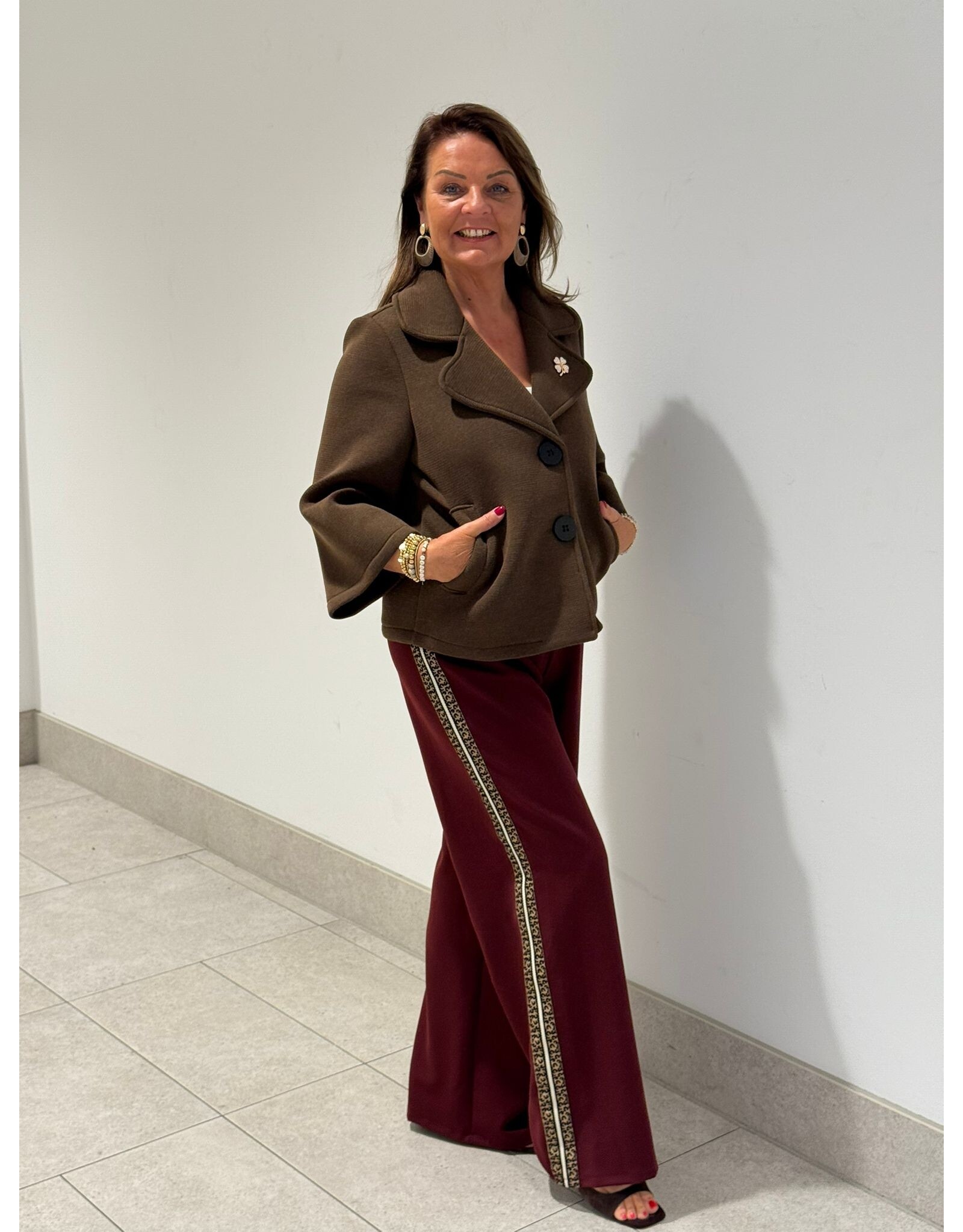 HEBBEZ Wide leg pantalon met panter bies Yara - Rood