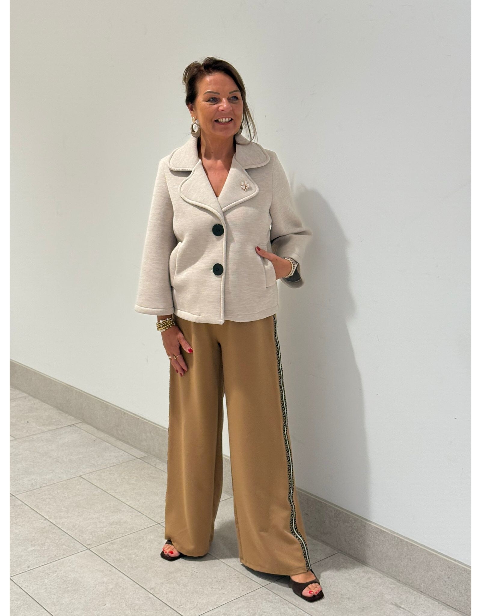 HEBBEZ Wide leg pantalon met panter bies Yara - Camel