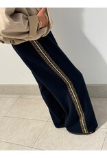 HEBBEZ Wide leg pantalon met panter bies Yara - Donkerblauw