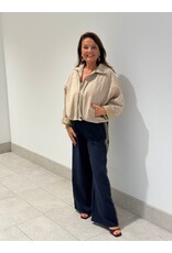 HEBBEZ Wide leg pantalon met panter bies Yara - Donkerblauw