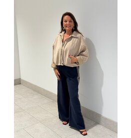 HEBBEZ Wide leg pantalon met panter bies Yara - Donkerblauw