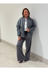 HEBBEZ Wide leg pantalon met panter bies Yara - Lichtgrijs