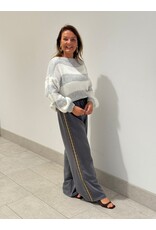 HEBBEZ Wide leg pantalon met panter bies Yara - Lichtgrijs