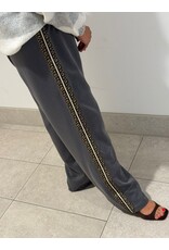 HEBBEZ Wide leg pantalon met panter bies Yara - Lichtgrijs