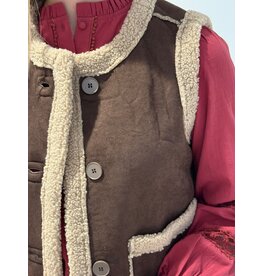 HEBBEZ Gilet met teddydetails Luna - Donkerbruin