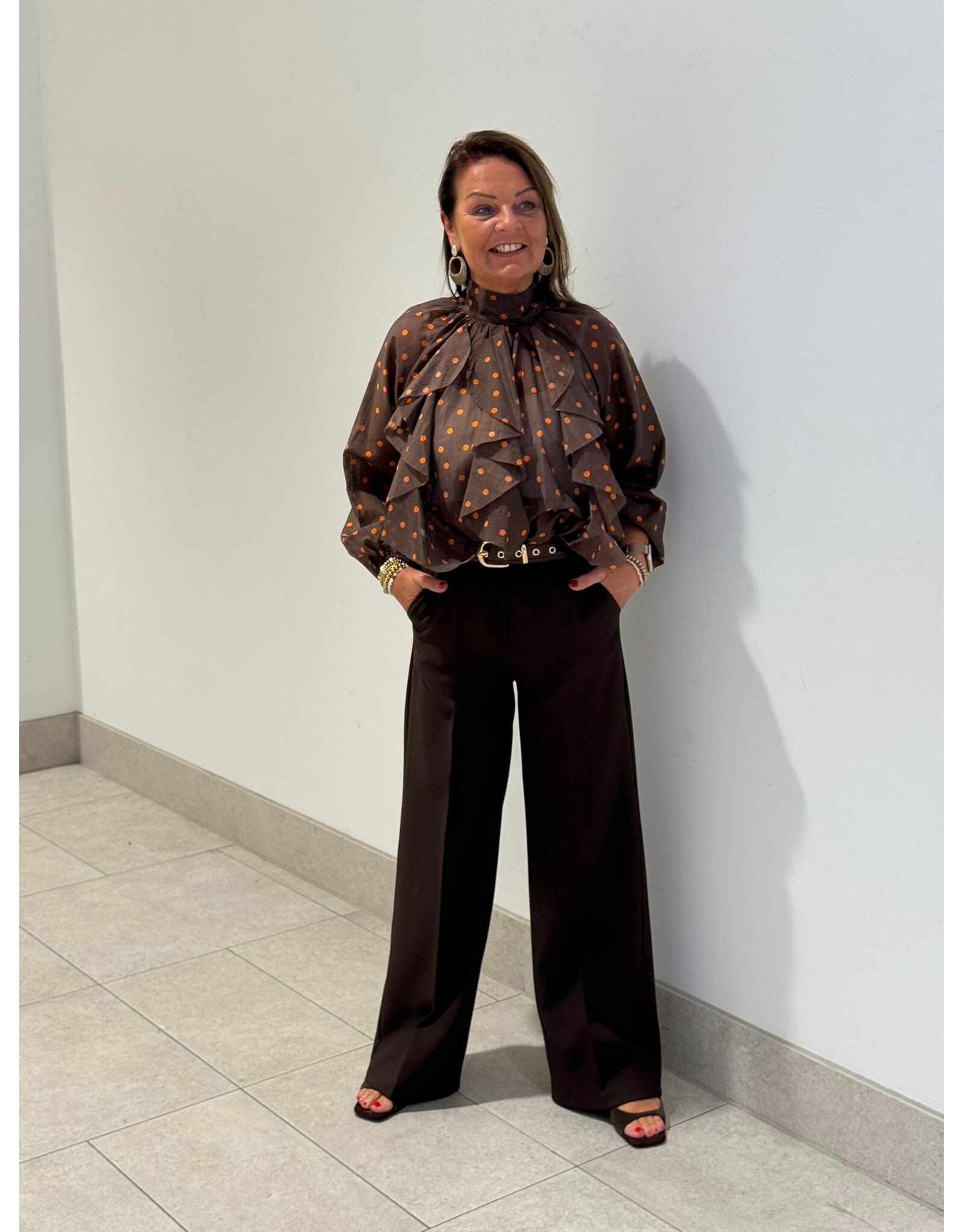 HEBBEZ Polka dot blouse Nina - Chocoladebruin