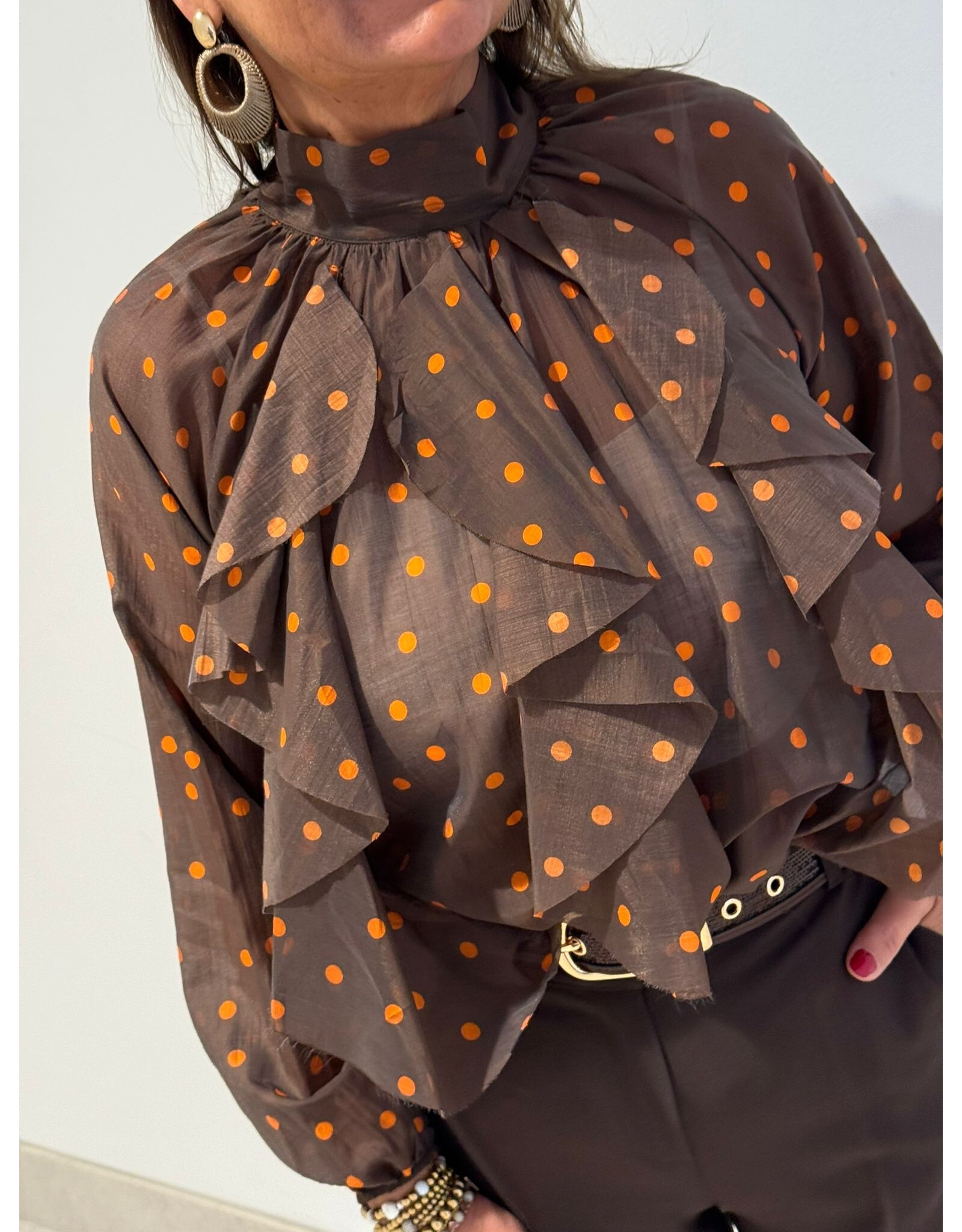 HEBBEZ Polka dot blouse Nina - Chocoladebruin