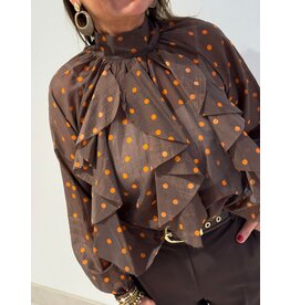 HEBBEZ Polka dot blouse Nina - Chocoladebruin