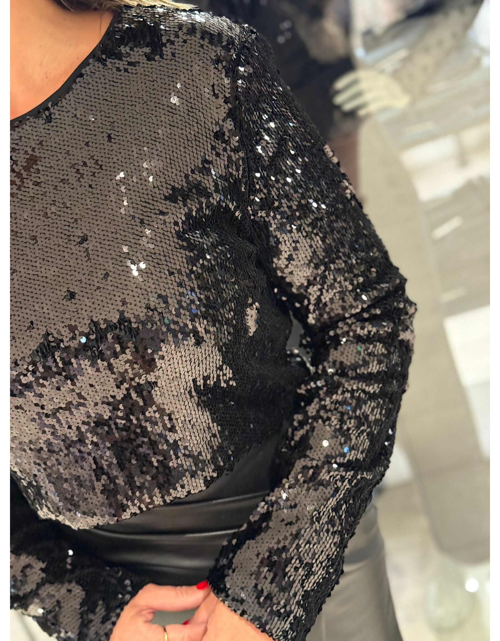 HEBBEZ Cropped pailetten top Julia - Zwart