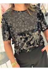 HEBBEZ Pailetten top met korte mouw Sophie - Zwart