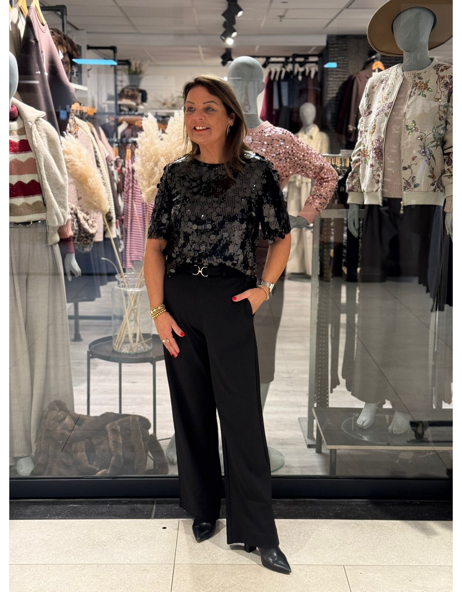 HEBBEZ Pailetten top met korte mouw Sophie - Zwart