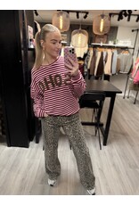 HEBBEZ Gestreepte oversized longsleeve Noor - Bordeauxrood