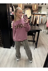 HEBBEZ Gestreepte oversized longsleeve Noor - Bordeauxrood