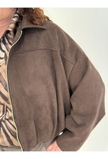 HEBBEZ Suedine 'inspired' jack met gouden rits Tess - Chocoladebruin