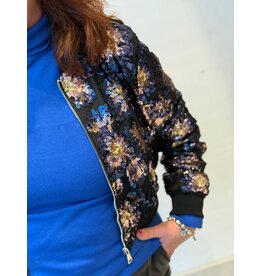 HEBBEZ Bloemen pailetten jack Liv - Blauwtinten