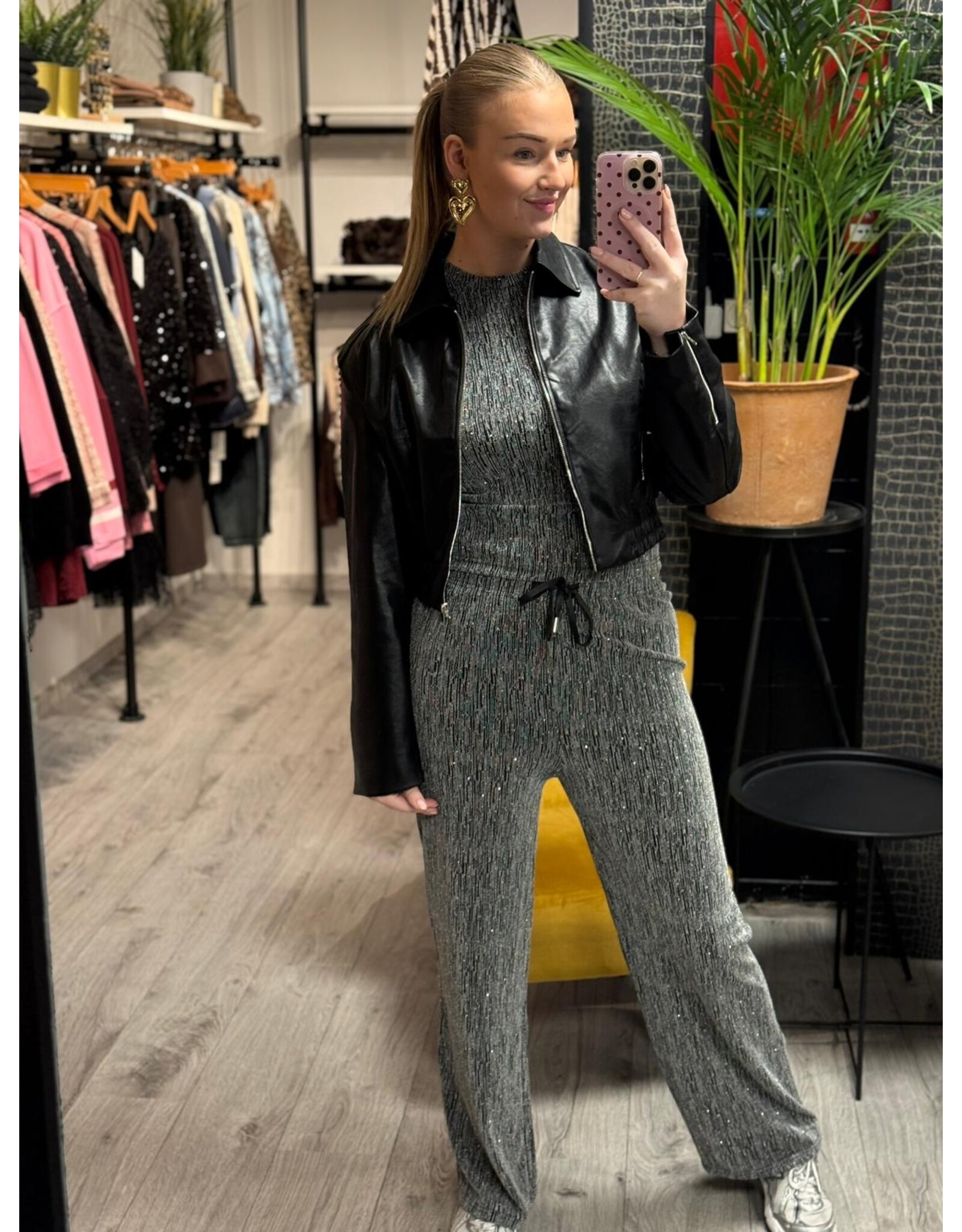 HEBBEZ Glitter wide leg broek Mae - Zilver