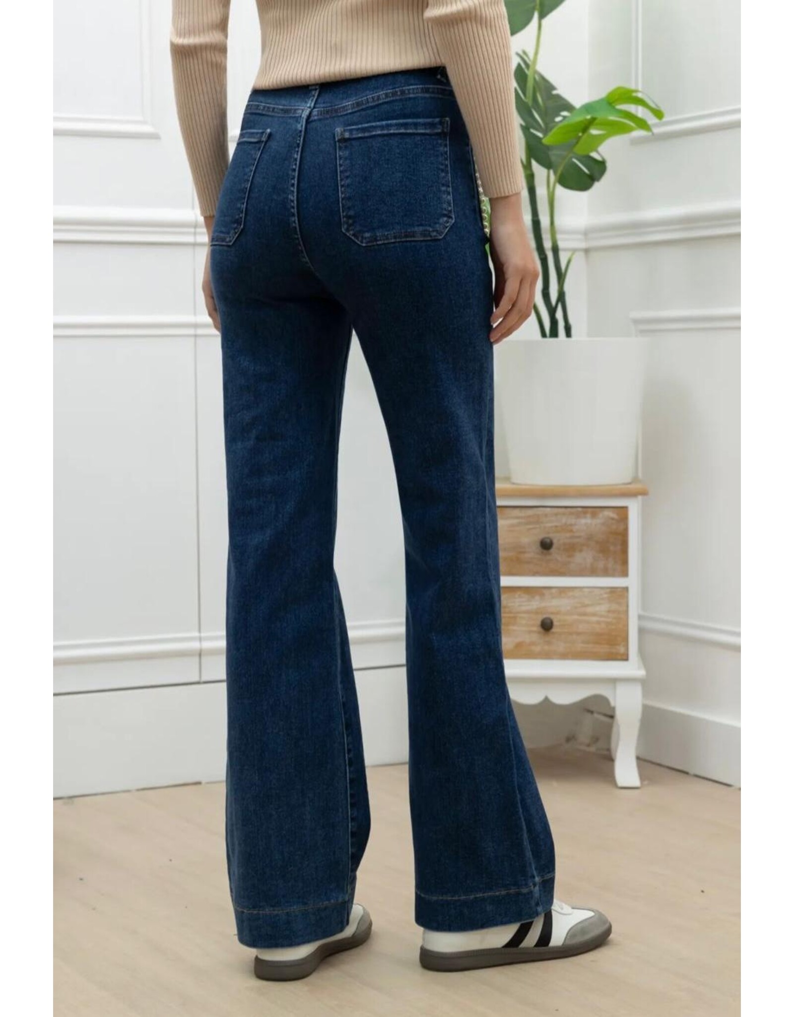 HEBBEZ Straight jeans met parels Anna - Donkerblauw