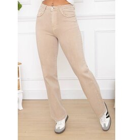 HEBBEZ Stretch jeans met gevlochten details Aria - Beige