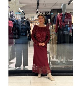 HEBBEZ Satijnen maxi-rok met kanten onderkant Floor - Rood