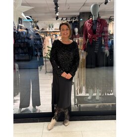 HEBBEZ Satijnen maxi-rok met kanten onderkant Floor - Zwart