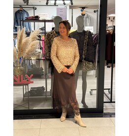 HEBBEZ Satijnen maxi-rok met kanten onderkant Floor - Chocoladebruin